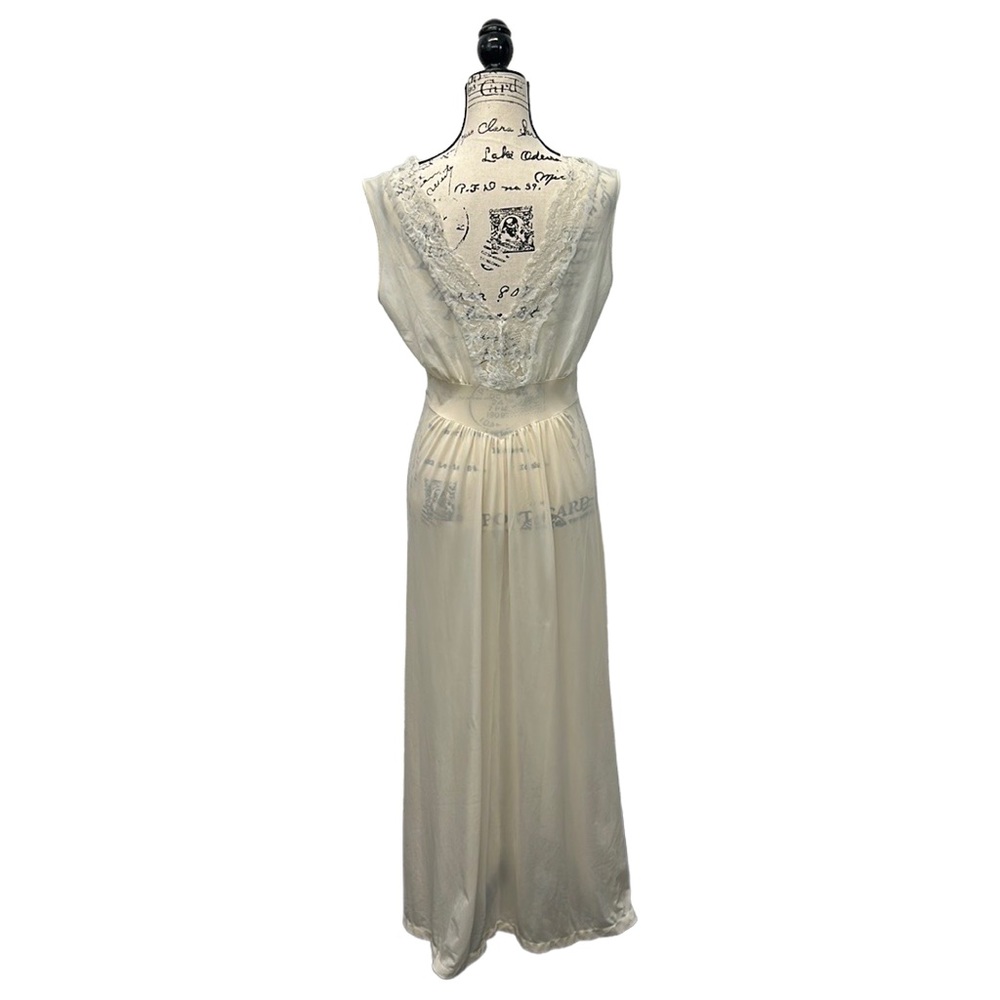 Vintage Gotham Gold Stripe Cream White Peignoir Gown SHEER Nightgown Robe Sz 36 - Picture 7 of 11